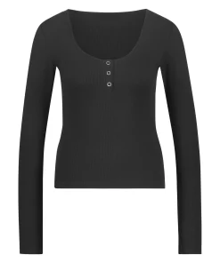 Best Sale Pyjama Top Lange Mouwen Rib Vrouwen Pyjama'S