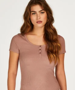 New Pyjamatop Korte Mouwen Henley Vrouwen Pyjama'S