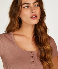 New Pyjamatop Korte Mouwen Henley Vrouwen Pyjama'S